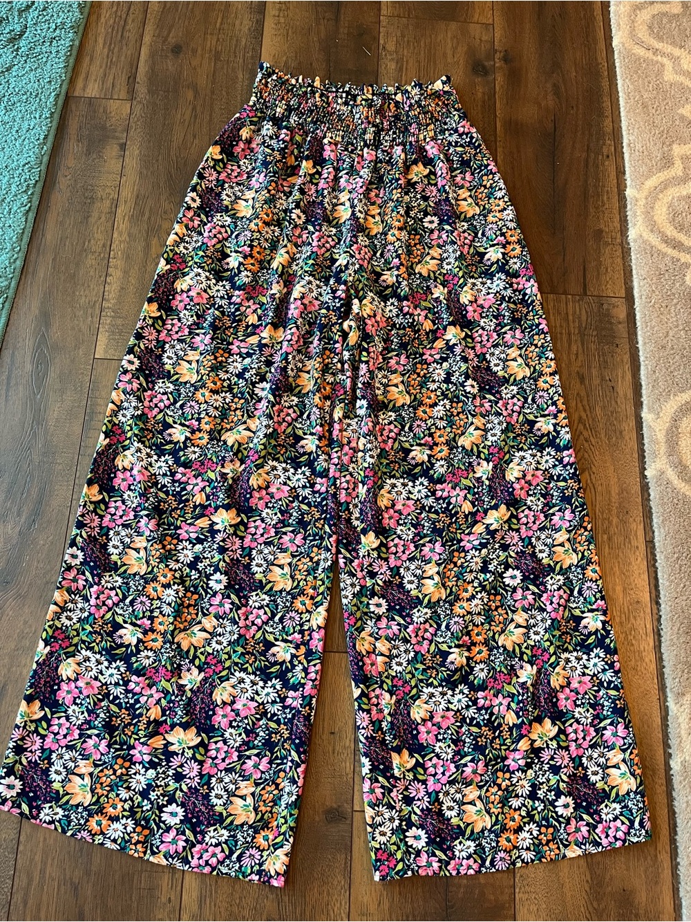 Michelle Mae Navy Floral Wide-Leg Pull-On Pants